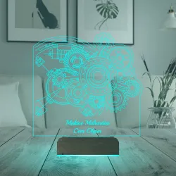 Makine Mühendisi Hediye Çark Tasarım Kişiye Özel 3D Lamba - Masa Gece Lambası