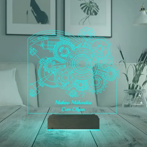 Makine Mühendisi Hediye Çark Tasarım Kişiye Özel 3D Lamba - Masa Gece Lambası
