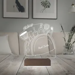 Güzellik Uzmanı Hediye Makyaj Çantası Kişiye Özel 3D Lamba - Masa Gece Lambası