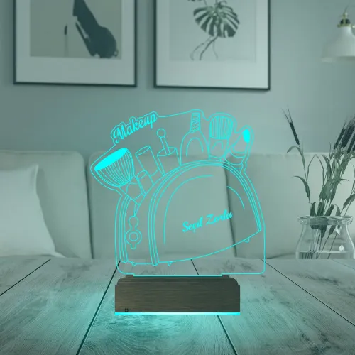 Güzellik Uzmanı Hediye Makyaj Çantası Kişiye Özel 3D Lamba - Masa Gece Lambası