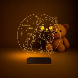 Çocuk Odası Hediye Kedi Kedicik Tasarım Kişiye Özel 3D Lamba - Masa Gece Lambası
