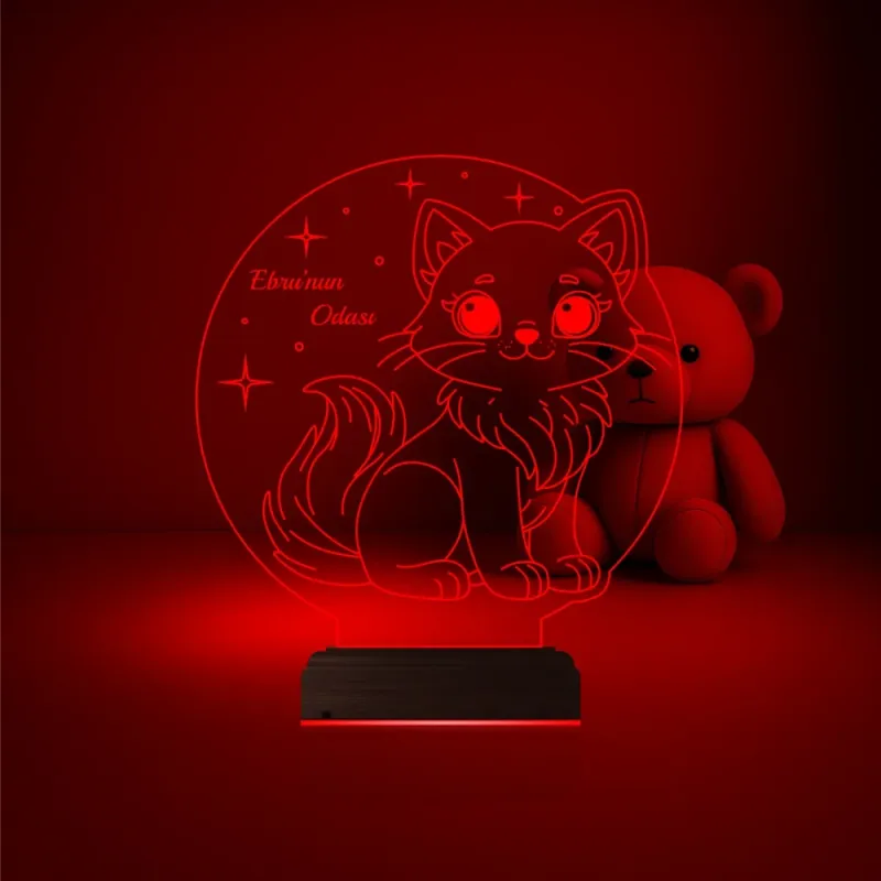 Çocuk Odası Hediye Kedi Kedicik Tasarım Kişiye Özel 3D Lamba - Masa Gece Lambası