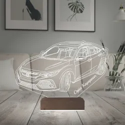 Honda Civic Tasarım Spor Araba Kişiye Özel 3D Lamba - Masa Gece Lambası