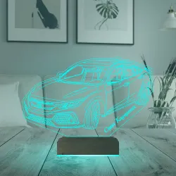 Honda Civic Tasarım Spor Araba Kişiye Özel 3D Lamba - Masa Gece Lambası