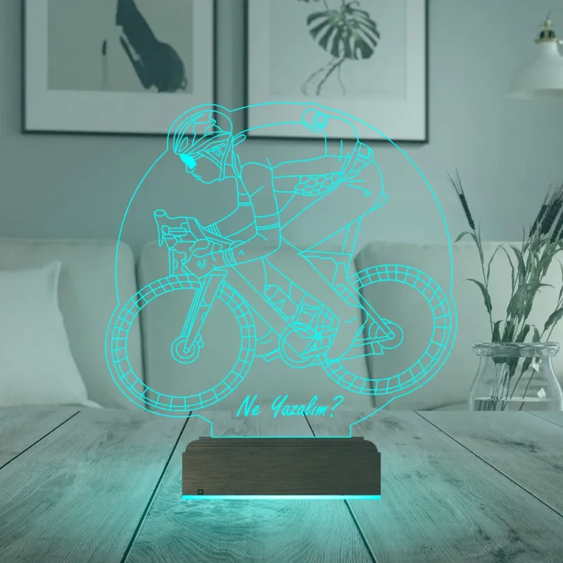 Bisiklet Bisikletçi Tasarım Kişiye Özel 3D Lamba - Masa Gece Lambası