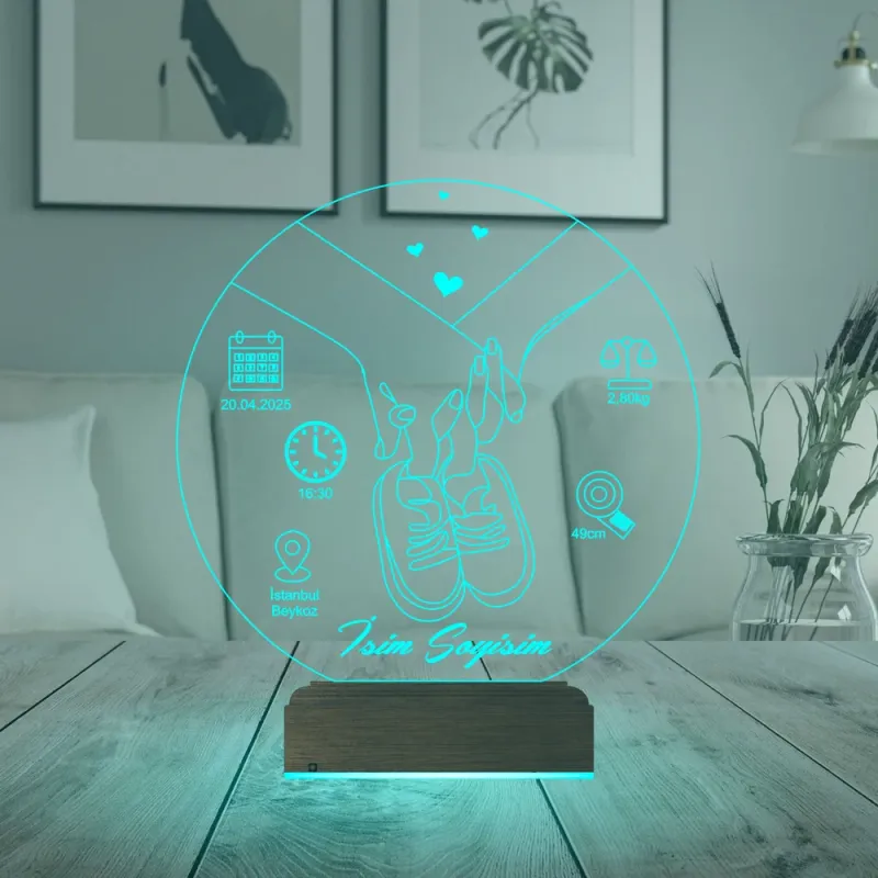 Yeni Doğan Bebek Hediye Kişiye Özel 3D Lamba - Masa Gece Lambası