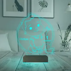 Yeni Doğan Erkek Bebek Hediye Kişiye Özel 3D Lamba - Masa Gece Lambası