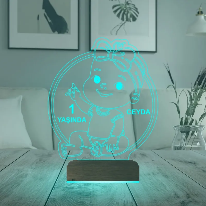 Yeni Doğan Kız Bebek Hediye Kişiye Özel 3D Lamba - Masa Gece Lambası