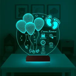 Bebek Odası Hediye Balonlu Doğum Hediyesi Kişiye Özel 3D Lamba - Masa Gece Lambası