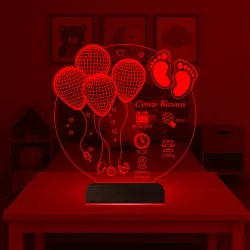 Bebek Odası Hediye Balonlu Doğum Hediyesi Kişiye Özel 3D Lamba - Masa Gece Lambası