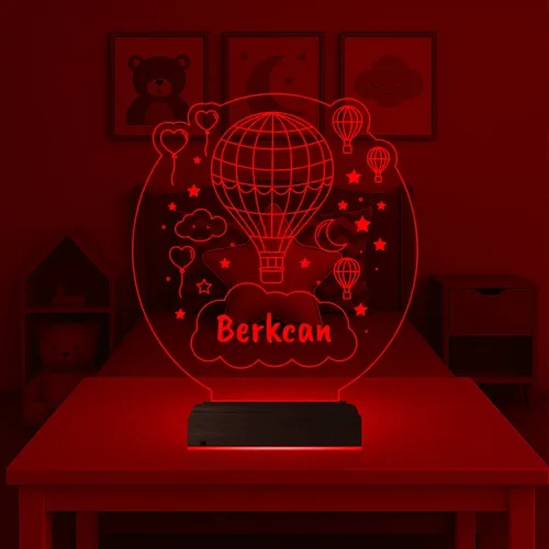 Çocuk Odası Hediye Balon Kalp Kişiye Özel 3D Lamba - Masa Gece Lambası