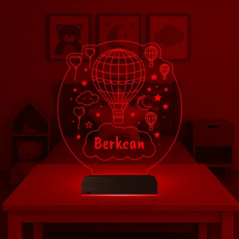 Çocuk Odası Hediye Balon Kalp Kişiye Özel 3D Lamba - Masa Gece Lambası