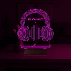 Dj Hediye Kulaklık Müzik Kişiye Özel 3D Lamba - Masa Gece Lambası