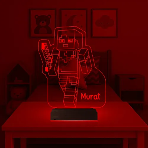 Çocuk Odası Hediye Robot Çizgi Film Tasarım Kişiye Özel 3D Lamba - Masa Gece Lambası