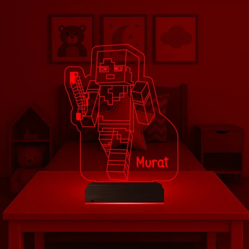 Çocuk Odası Hediye Robot Çizgi Film Tasarım Kişiye Özel 3D Lamba - Masa Gece Lambası