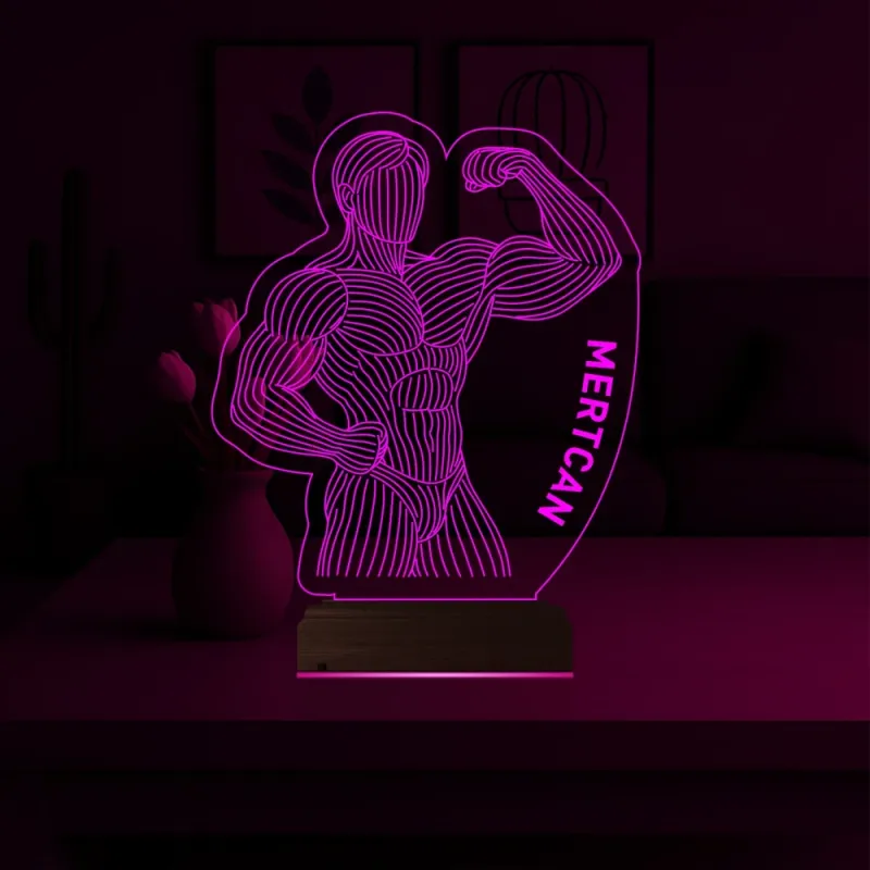 Vücut Geliştirme Hediye Gym Kişiye Özel 3D Lamba - Masa Gece Lambası