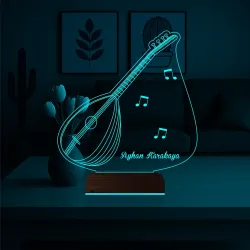 Saz Bağlama Müzisyen Hediye Nota Kişiye Özel 3D Lamba - Masa Gece Lambası