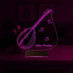 Saz Bağlama Müzisyen Hediye Nota Kişiye Özel 3D Lamba - Masa Gece Lambası