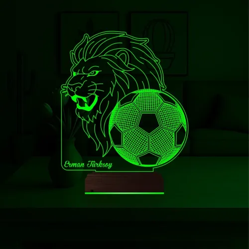 Aslan Futbol Topu Taraftar Hediye Cimbom Kişiye Özel 3D Lamba - Masa Gece Lambası