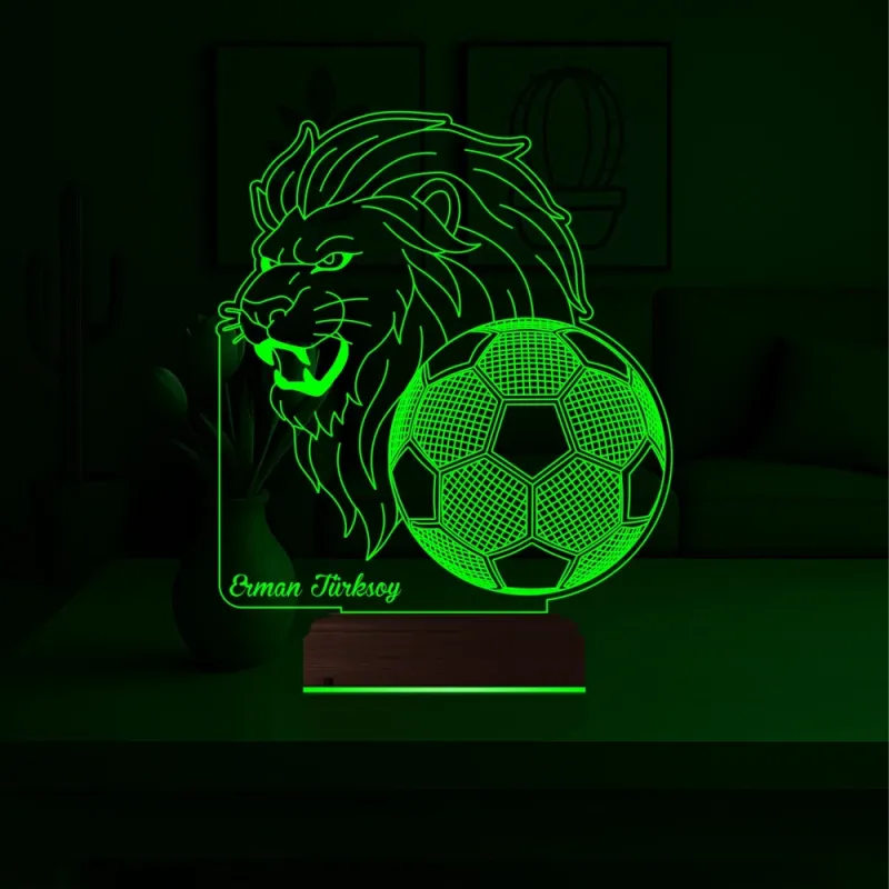 Aslan Futbol Topu Taraftar Hediye Cimbom Kişiye Özel 3D Lamba - Masa Gece Lambası