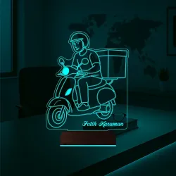 Kurye Hediye Paket Servis Motosiklet Moto Kurye Kişiye Özel 3D Lamba - Masa Gece Lambası