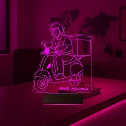 Kurye Hediye Paket Servis Motosiklet Moto Kurye Kişiye Özel 3D Lamba - Masa Gece Lambası