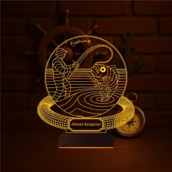 Balıkçı Olta Balık Avı Kişiye Özel 3D Lamba - Masa Gece Lambası