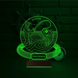 Balıkçı Olta Balık Avı Kişiye Özel 3D Lamba - Masa Gece Lambası