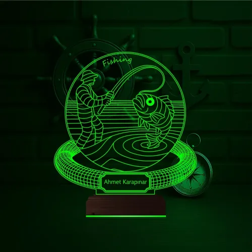 Balıkçı Olta Balık Avı Kişiye Özel 3D Lamba - Masa Gece Lambası
