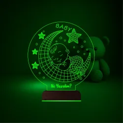 Bebek Odası Hediye Ay Yıldızlar Kişiye Özel 3D Lamba - Masa Gece Lambası