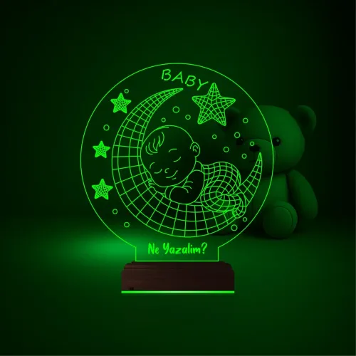 Bebek Odası Hediye Ay Yıldızlar Kişiye Özel 3D Lamba - Masa Gece Lambası