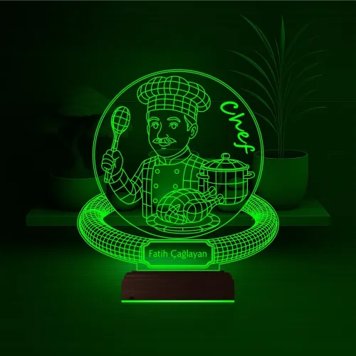 Chef Şef Aşçı Erkek Kişiye Özel 3D Lamba - Masa Gece Lambası