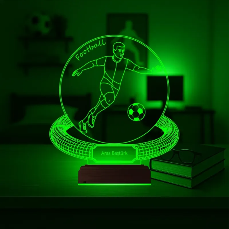 Futbolcu Hediye Futbol Tasarım Kişiye Özel 3D Lamba - Masa Gece Lambası