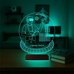 Metaverse Bilgisayar Yazılımcı Kişiye Özel 3D Lamba - Masa Gece Lambası