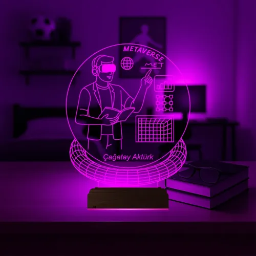 Metaverse Bilgisayar Yazılımcı Kişiye Özel 3D Lamba - Masa Gece Lambası
