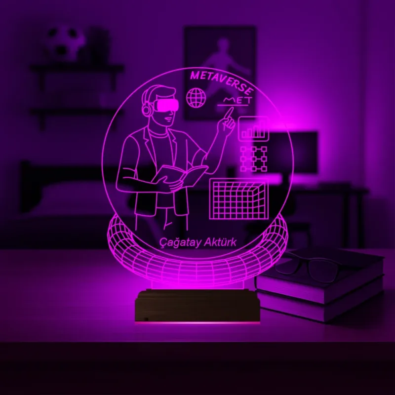 Metaverse Bilgisayar Yazılımcı Kişiye Özel 3D Lamba - Masa Gece Lambası