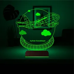 Yolcu Uçağı Pilot Hediye Kişiye Özel 3D Lamba - Masa Gece Lambası