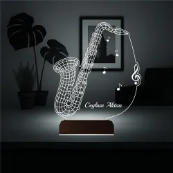 Saksafon Müzik Nota Enstrüman Kişiye Özel 3D Lamba - Masa Gece Lambası