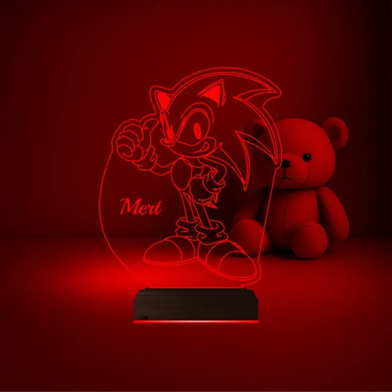 Çocuk Odası Çizgi Film Sonic Kişiye Özel 3D Lamba - Masa Gece Lambası