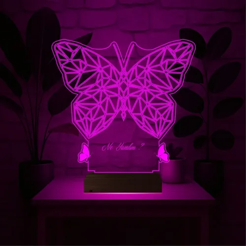 Dekoratif Kelebek Tasarım Polygonal Kişiye Özel 3D Lamba - Masa Gece Lambası