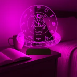 Yengeç Burcu Cancer Astroloji Doğum Günü Hediyesi Kişiye Özel 3D Lamba - Masa Gece Lambası