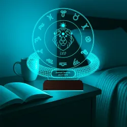 Aslan Burcu Leo Astroloji Doğum Günü Hediyesi Kişiye Özel 3D Lamba - Masa Gece Lambası