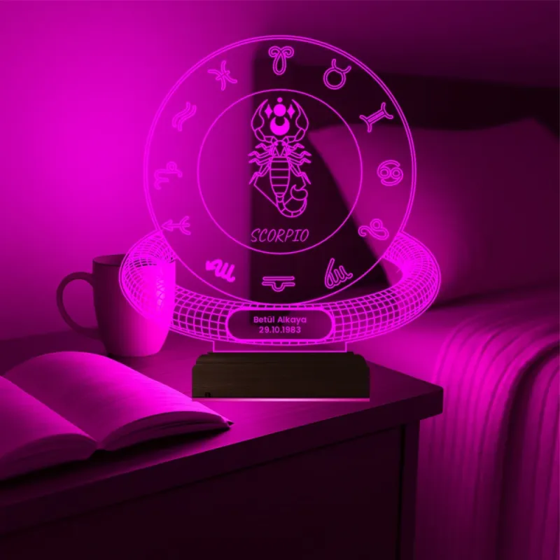 Akrep Burcu Scorpio Astroloji Doğum Günü Hediyesi Kişiye Özel 3D Lamba - Masa Gece Lambası