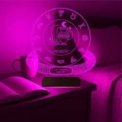 Kova Burcu Aquarius Astroloji Doğum Günü Hediyesi Kişiye Özel 3D Lamba - Masa Gece Lambası