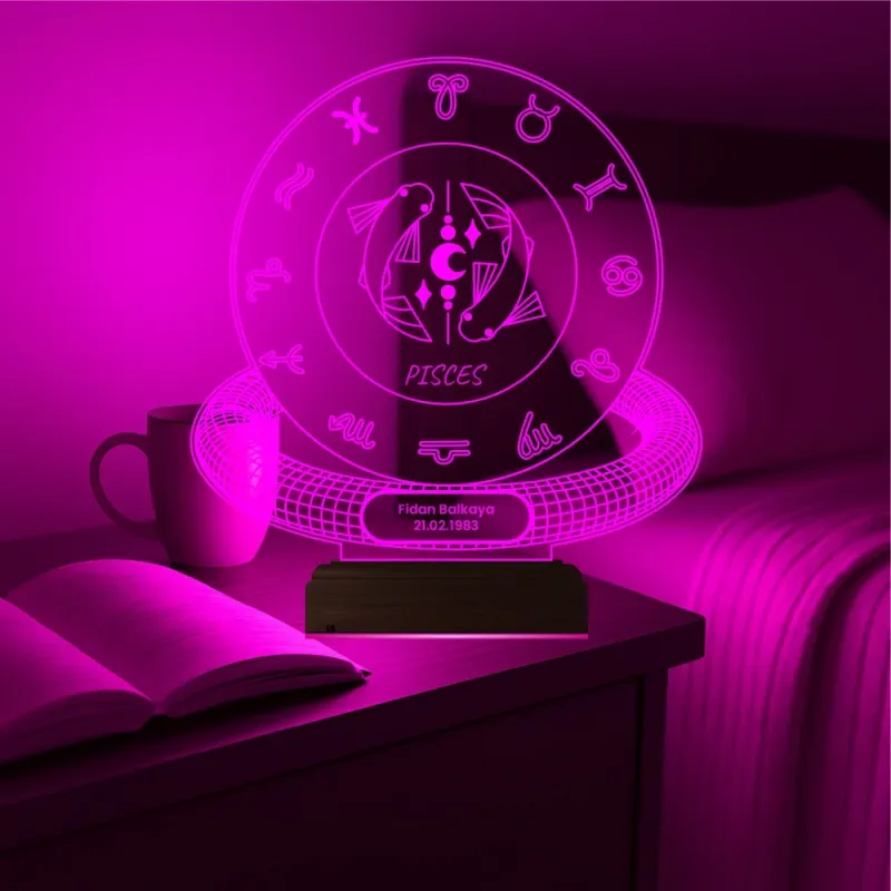 Balık Burcu Pisces Astroloji Doğum Günü Hediyesi Kişiye Özel 3D Lamba - Masa Gece Lambası