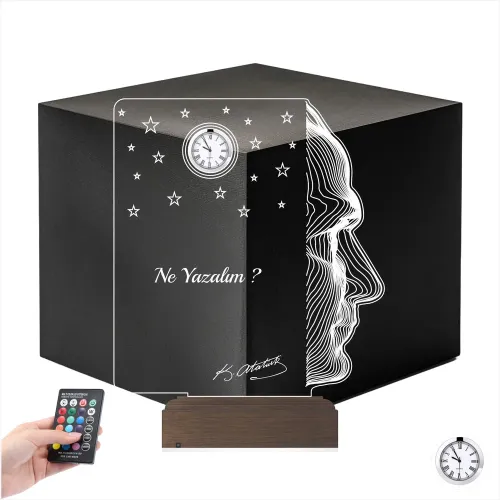 Atatürk Silüet İmza Tasarım Kişiye Özel Metal Saatli 3D Lamb…