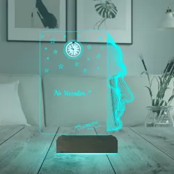 Atatürk Silüet İmza Tasarım Kişiye Özel Metal Saatli 3D Lamba - Masa Gece Lambası