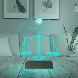 Avukata Hediye Hukuk Terazi Adalet Tasarım Kişiye Özel Metal Saatli 3D Lamba - Masa Gece Lambası