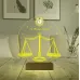 Avukata Hediye Hukuk Terazi Adalet Tasarım Kişiye Özel Metal Saatli 3D Lamba - Masa Gece Lambası