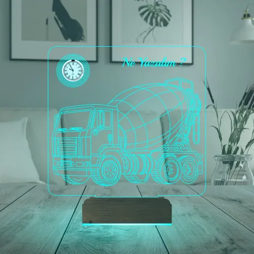 Kamyon Beton Mikseri İnşaat Kişiye Özel Metal Saatli 3D Lamb…